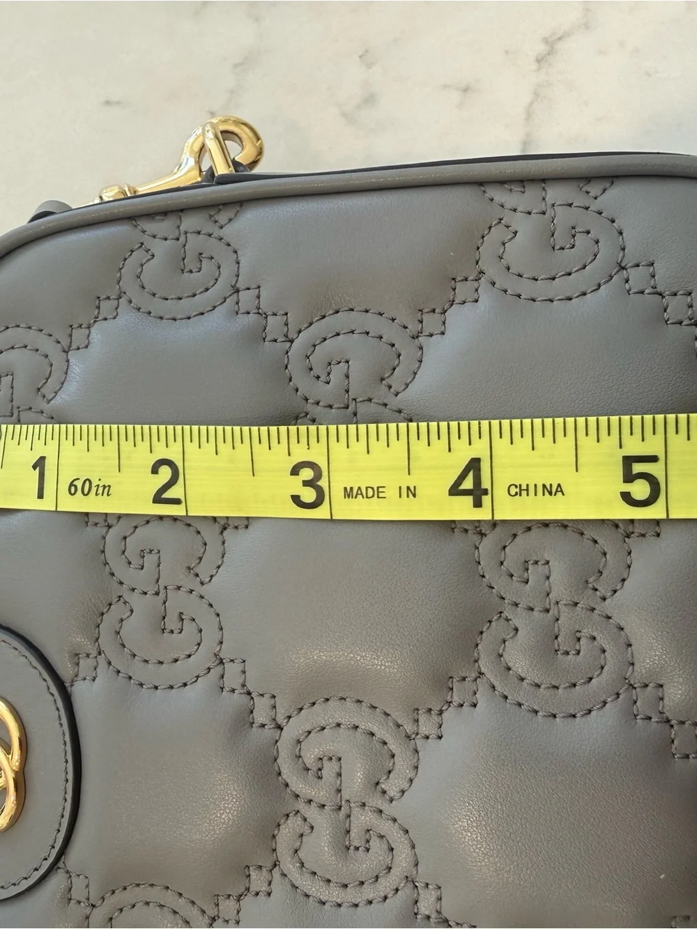 Gucci Gray GG Embossed Leather Camera Crossbody with Gold Hardware
